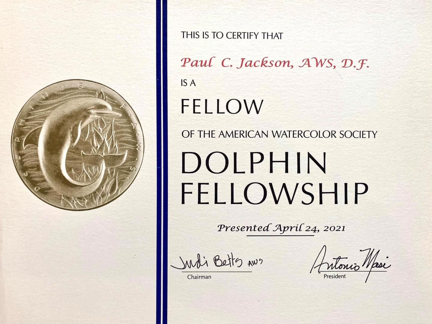 Watercolorist Paul Jackson Is a Fellow of the American Watercolor Society Dolphin Fellowship.