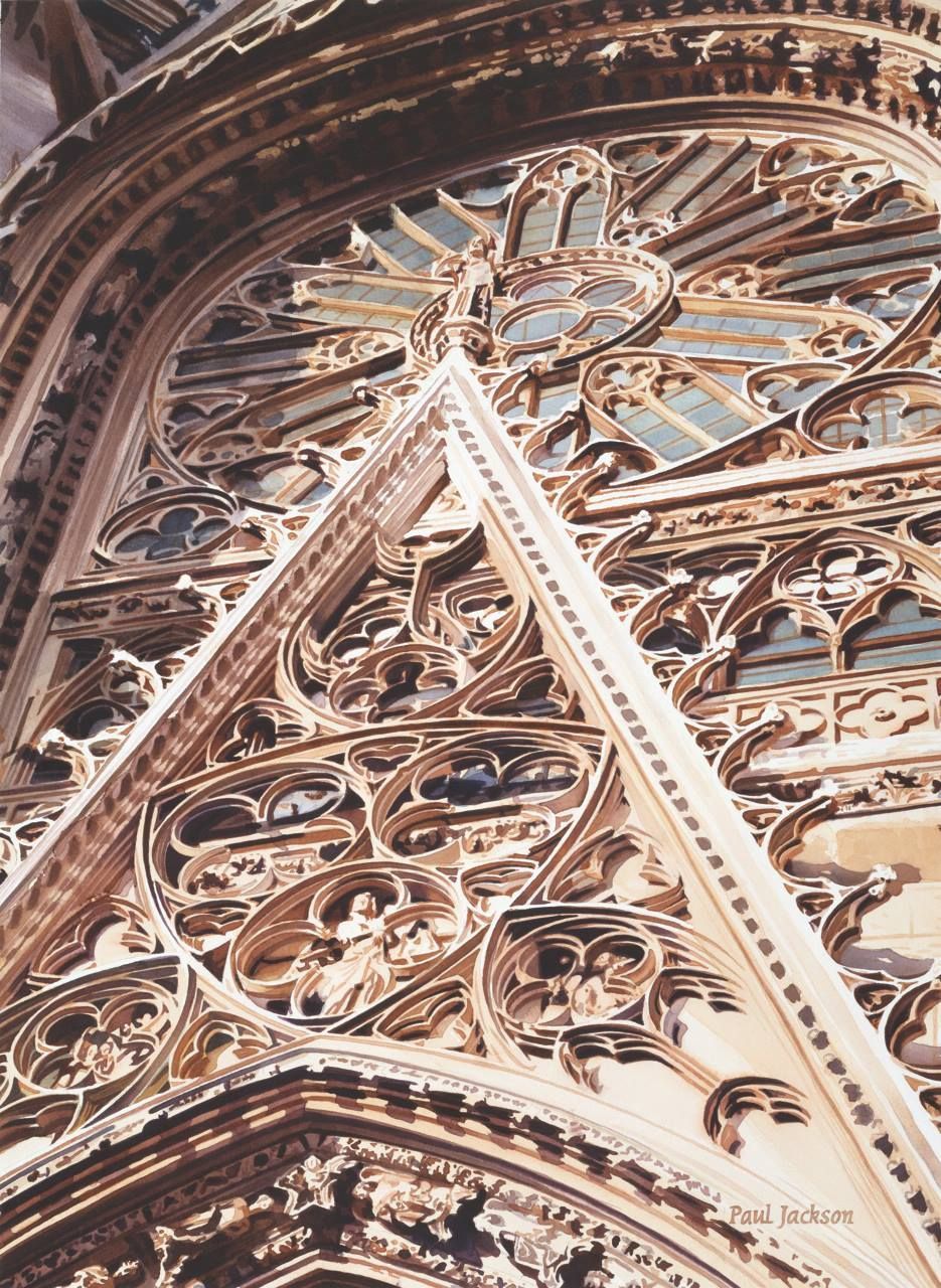 Allure by Paul Jackson. A Watercolor Painting of a Cathedral Facade.