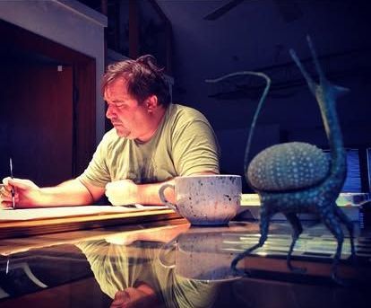 Watercolorist Paul Jackson Working on a Watercolor Painting