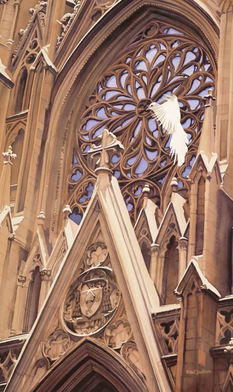 A Detailed Cathedral Painting By Watercolor Artist Paul Jackson