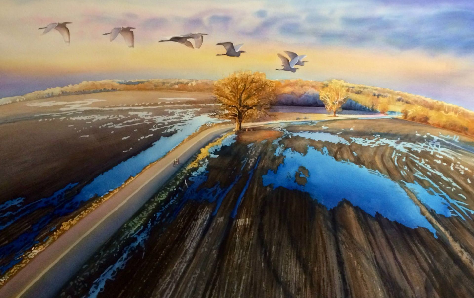 Watercolor Artist Paul Jackson Creating a Watercolor Painting With Orange, Yellow & Green Tones
