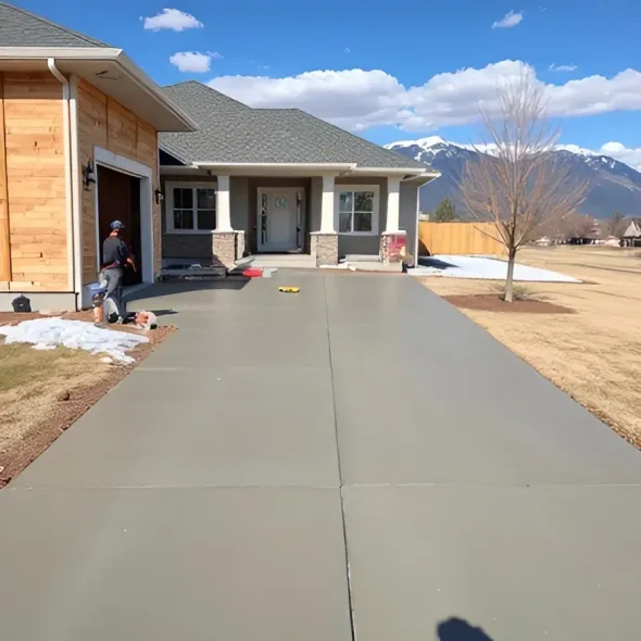 newly installed concrete driveway
