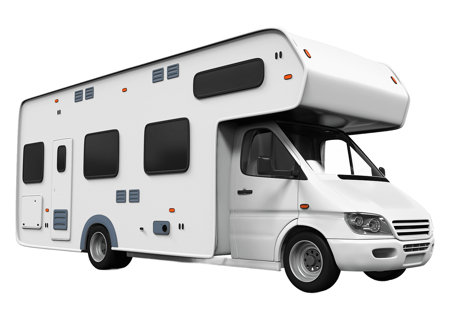 A white rv is shown on a white background.