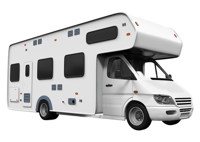 A white rv is shown on a white background.