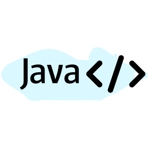 "Java programming language logo with text and code symbols."