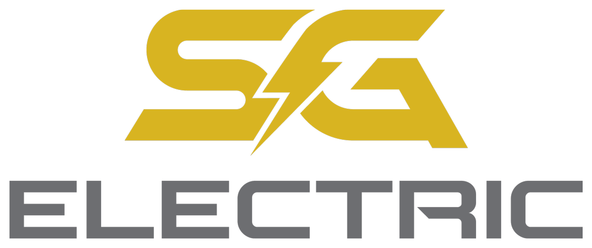 The logo for sg electric has a lightning bolt on it.