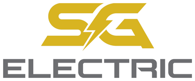 The logo for sg electric has a lightning bolt on it.