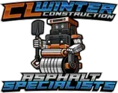 Logo for CL Winter Construction: A road roller robot holding a shovel, "Asphalt Specialists" below.