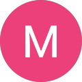 The letter m is in a pink circle on a white background.