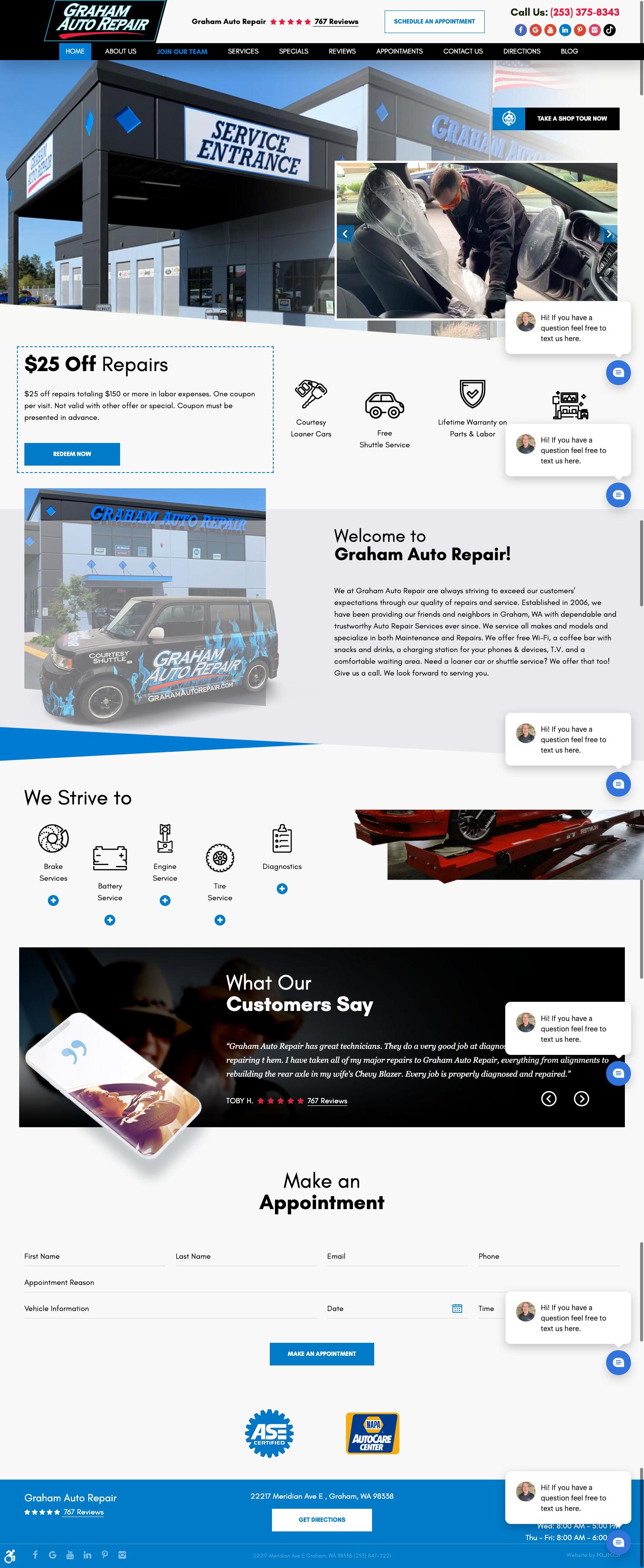 A screenshot of the homepage of a car dealership.