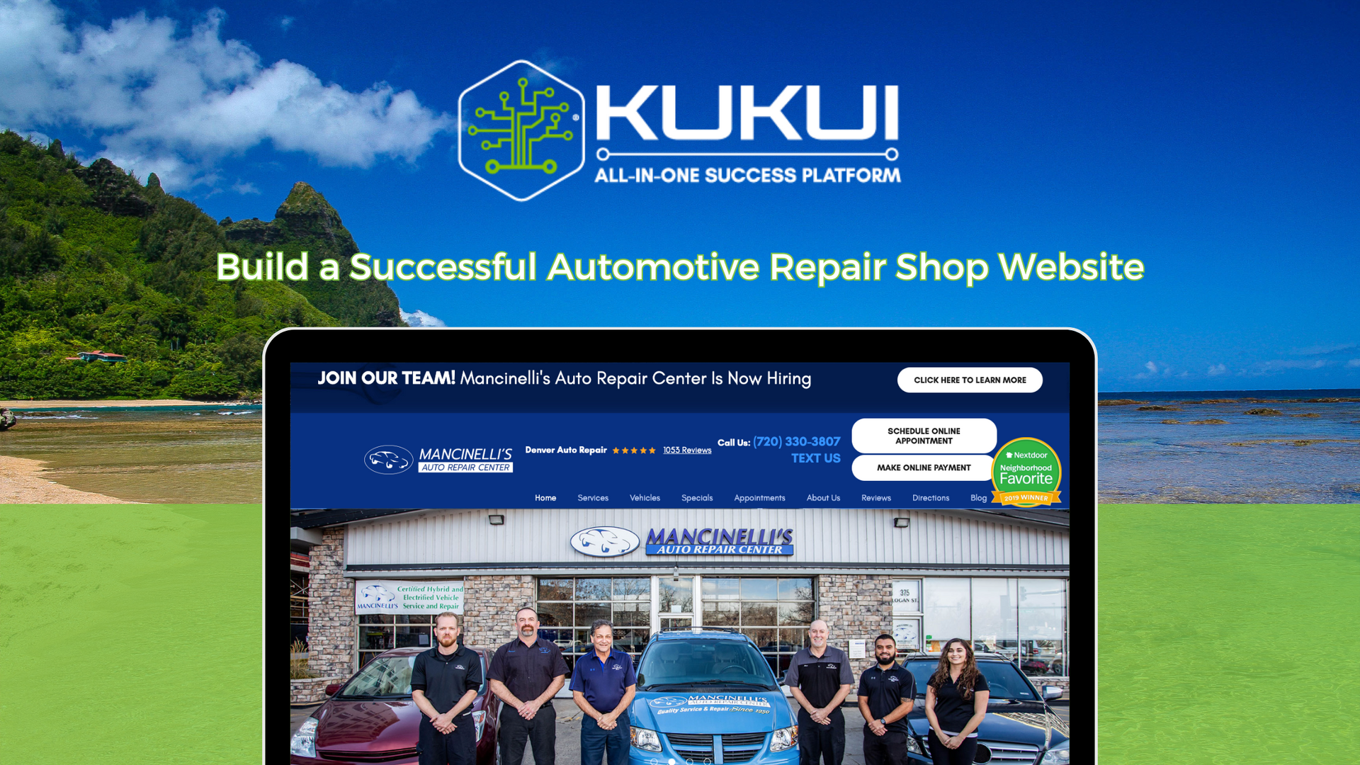 A successful automotive repair shop website is being built on a tablet.