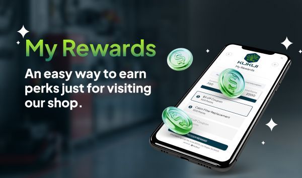 A smartphone displays a My Rewards loyalty app, surrounded by floating green coins, set against a dark background.