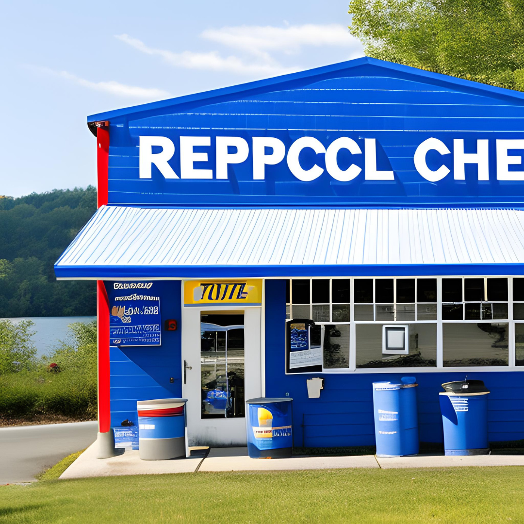 A blue building with the word reppccl on it