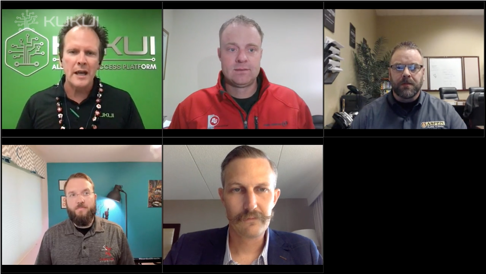 A group of men are having a video call.