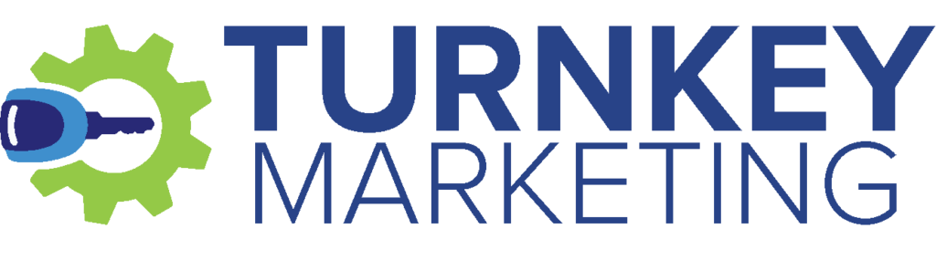 A logo for turnkey marketing with a gear and a key.
