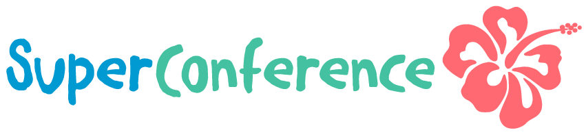 A logo for super conference with a hibiscus flower