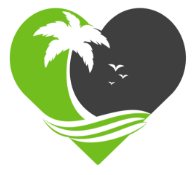 A heart with a palm tree and birds inside of it
