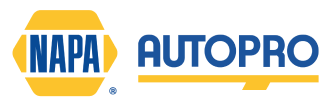 The napa autopro logo is yellow and blue on a white background.