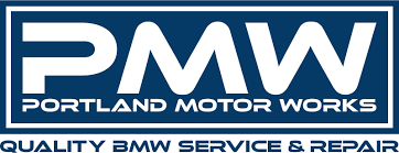The logo for portland motor works quality bmw service and repair