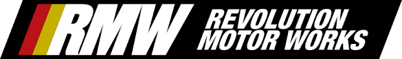 A black and white logo for rmw revolution motor works
