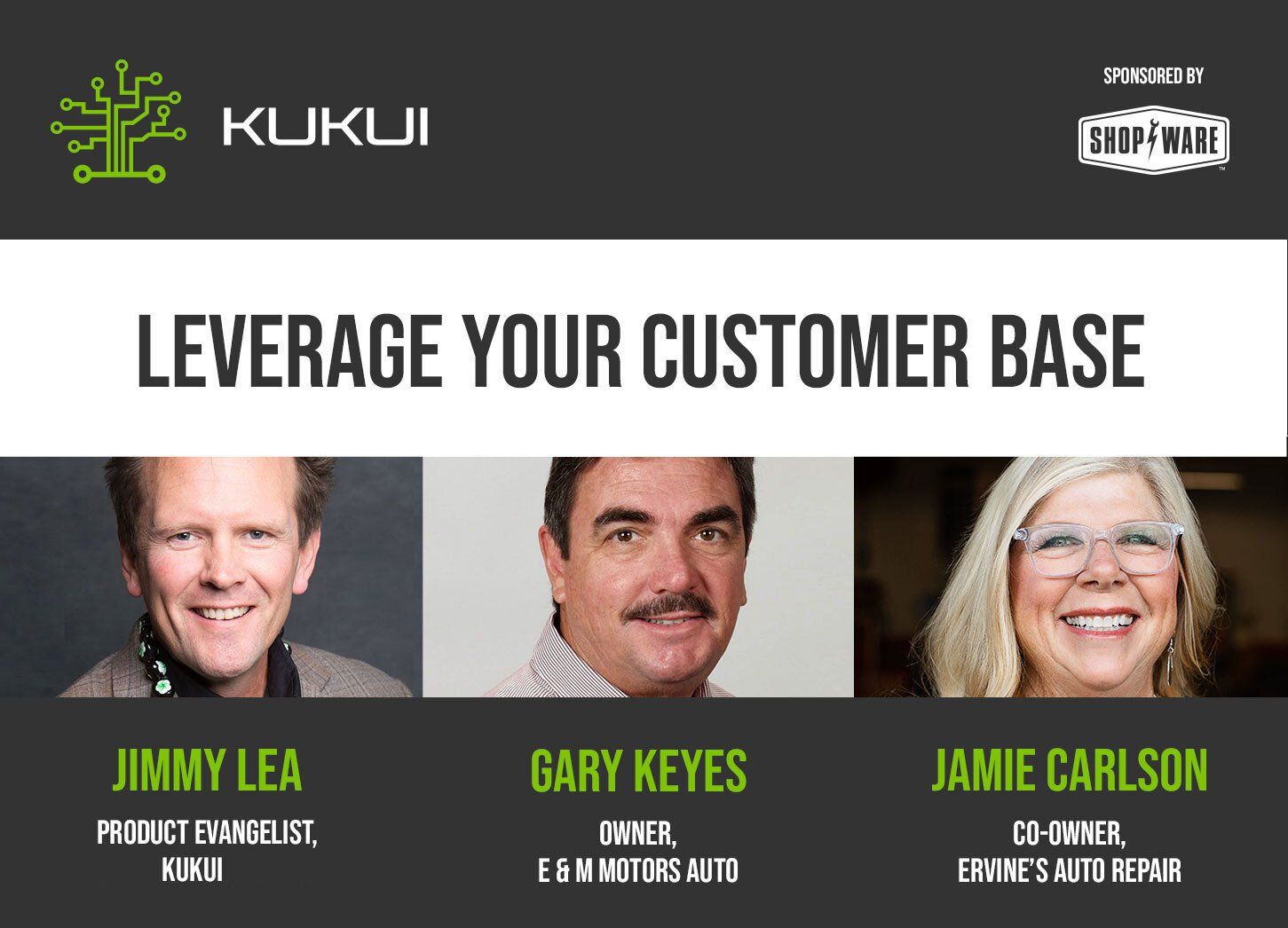 A poster with three people on it that says leverage your customer base