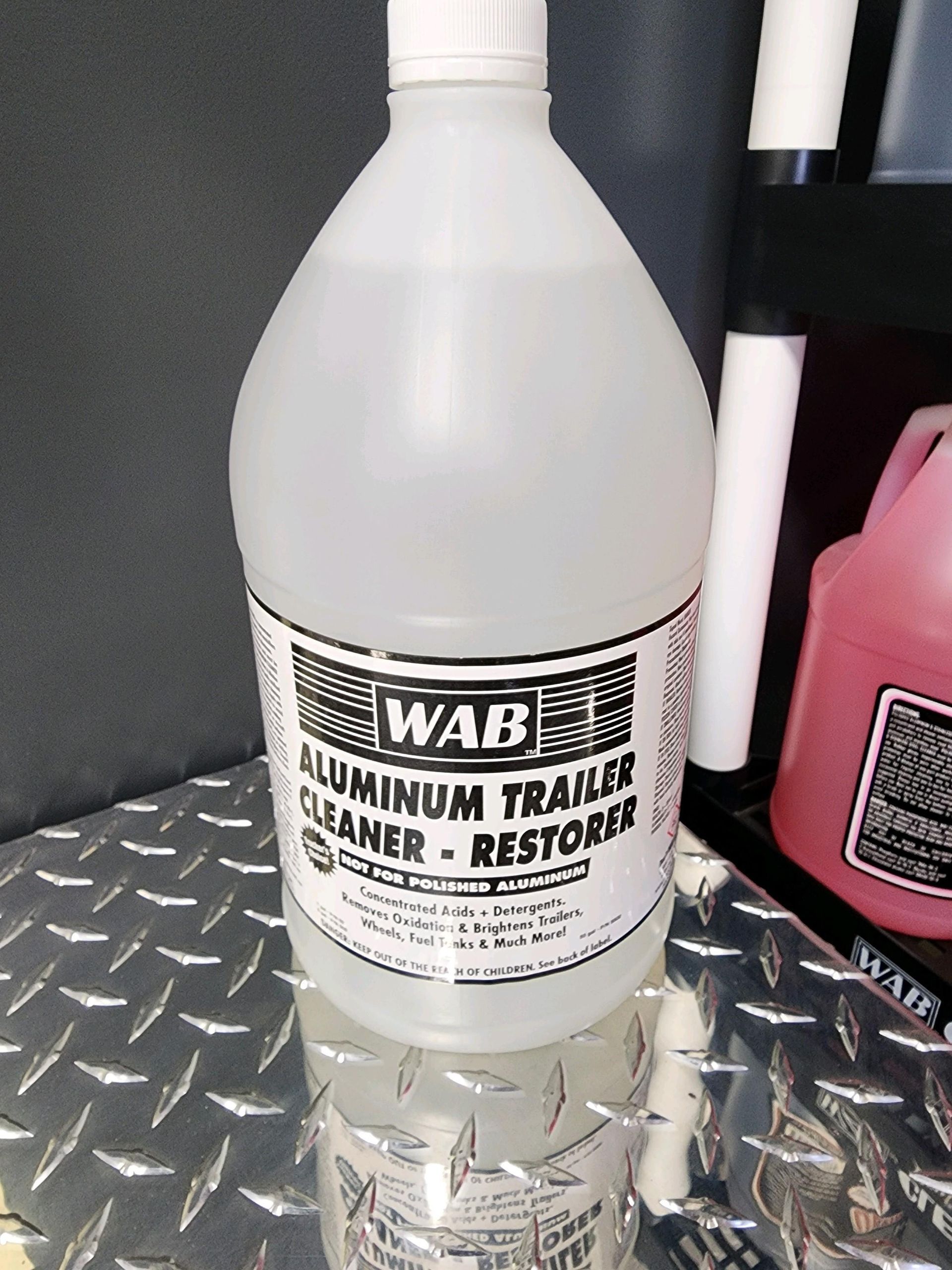 A bottle of wab aluminum trailer cleaner and restorer