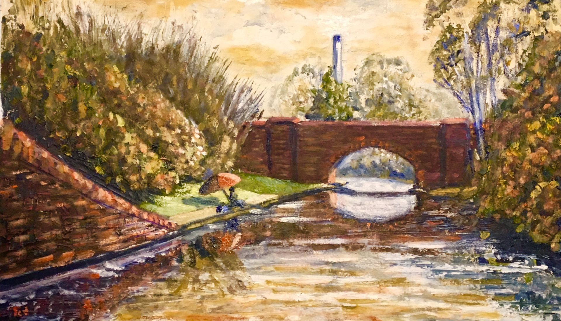 691. A SOLE ANGLER ON THE SOHO LOOP - Oil on Canvas