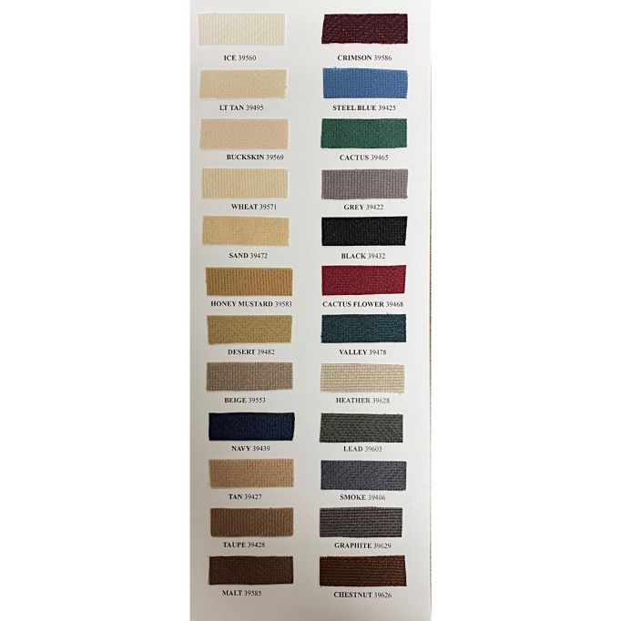 Color chart with fabric swatches in various shades: beige, blue, green, and brown.