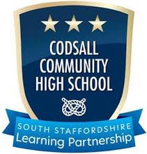 Blue and gold school emblem: Codsall Community High School, South Staffordshire Learning Partnership.