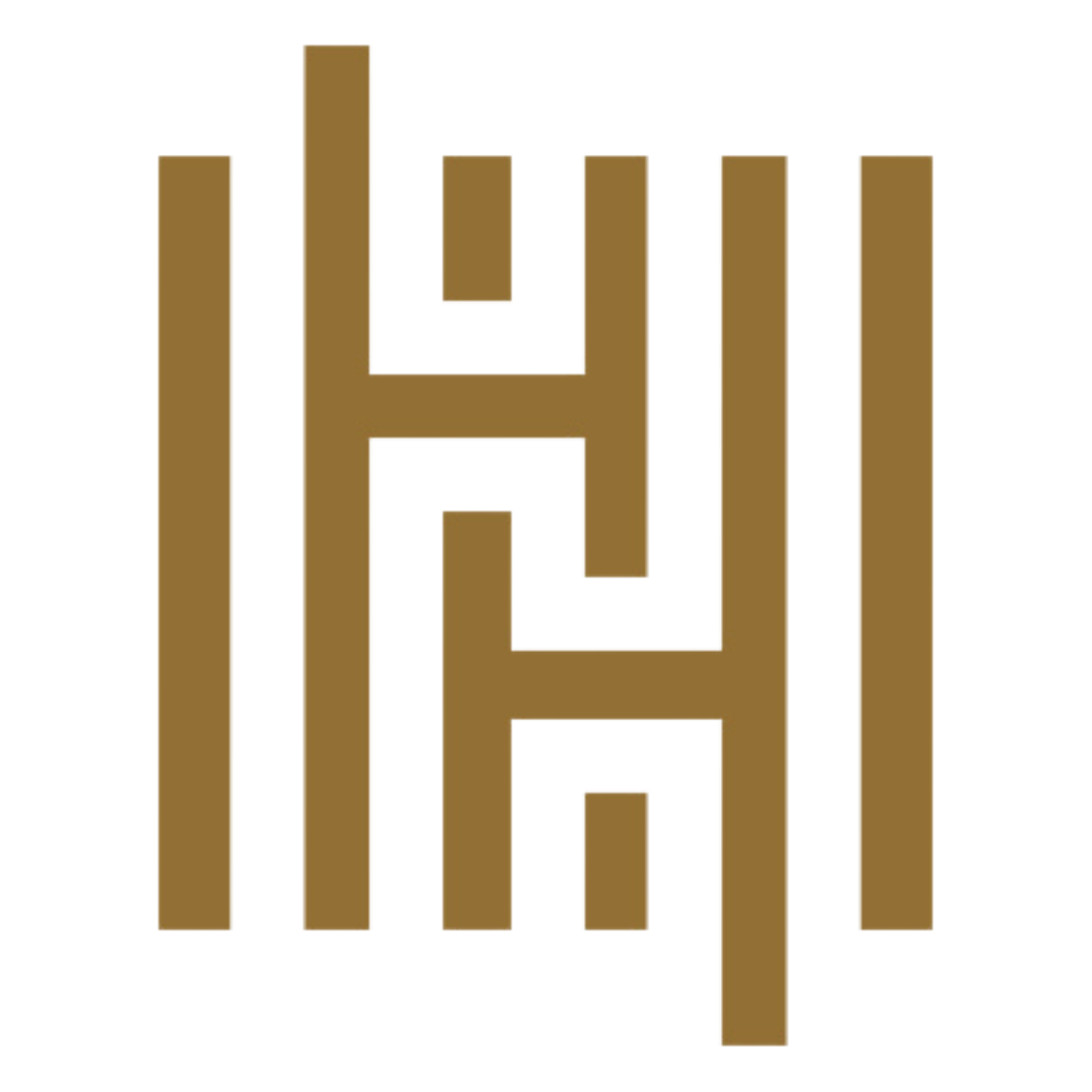 en logotyp som ser ut som en labyrint med bokstaven h i mitten
