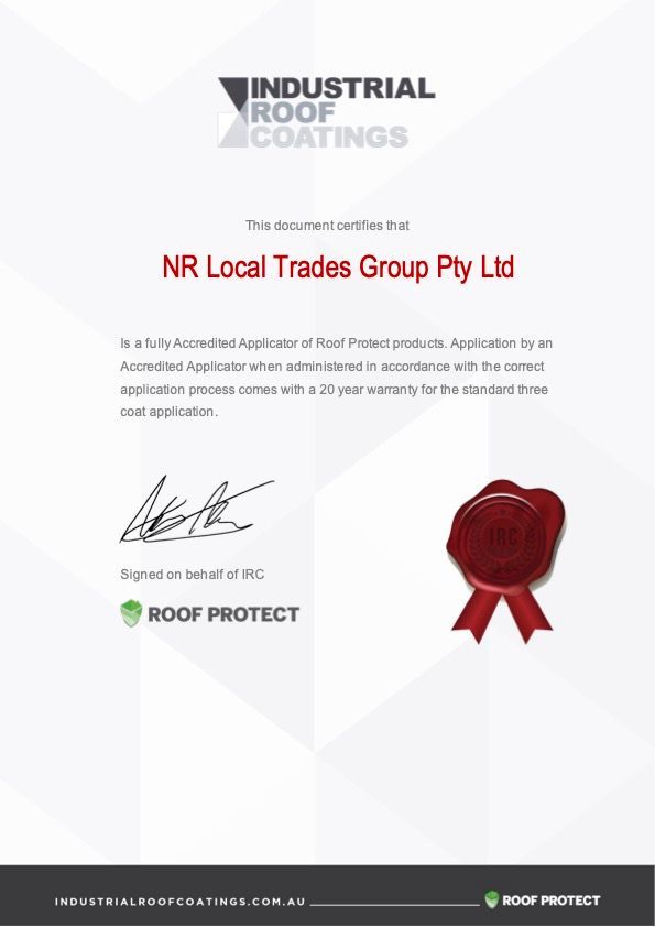 It is a certificate that says industrial roof coatings.