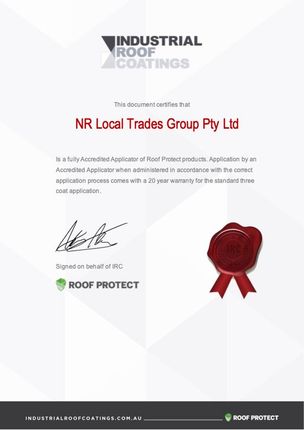 It is a certificate that says industrial roof coatings.