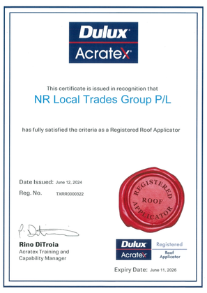 A certificate from dulux acratex for nr local trades group p / l