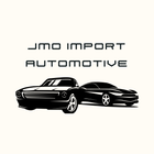 Logo for JMO Import Automotive featuring the text above a stylized, black-and-white illustration of two cars.