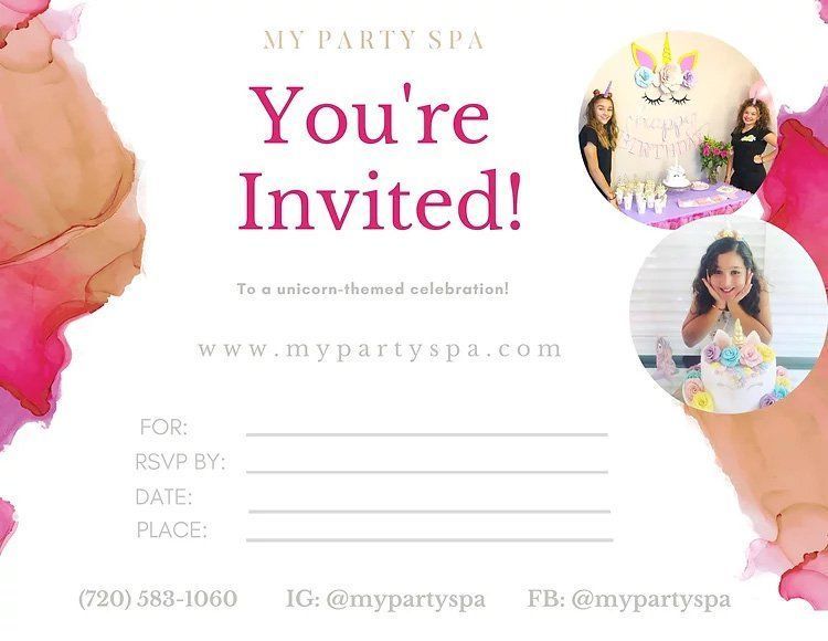 Unicorn Theme Invitation — Centennial, CO — My Party Spa