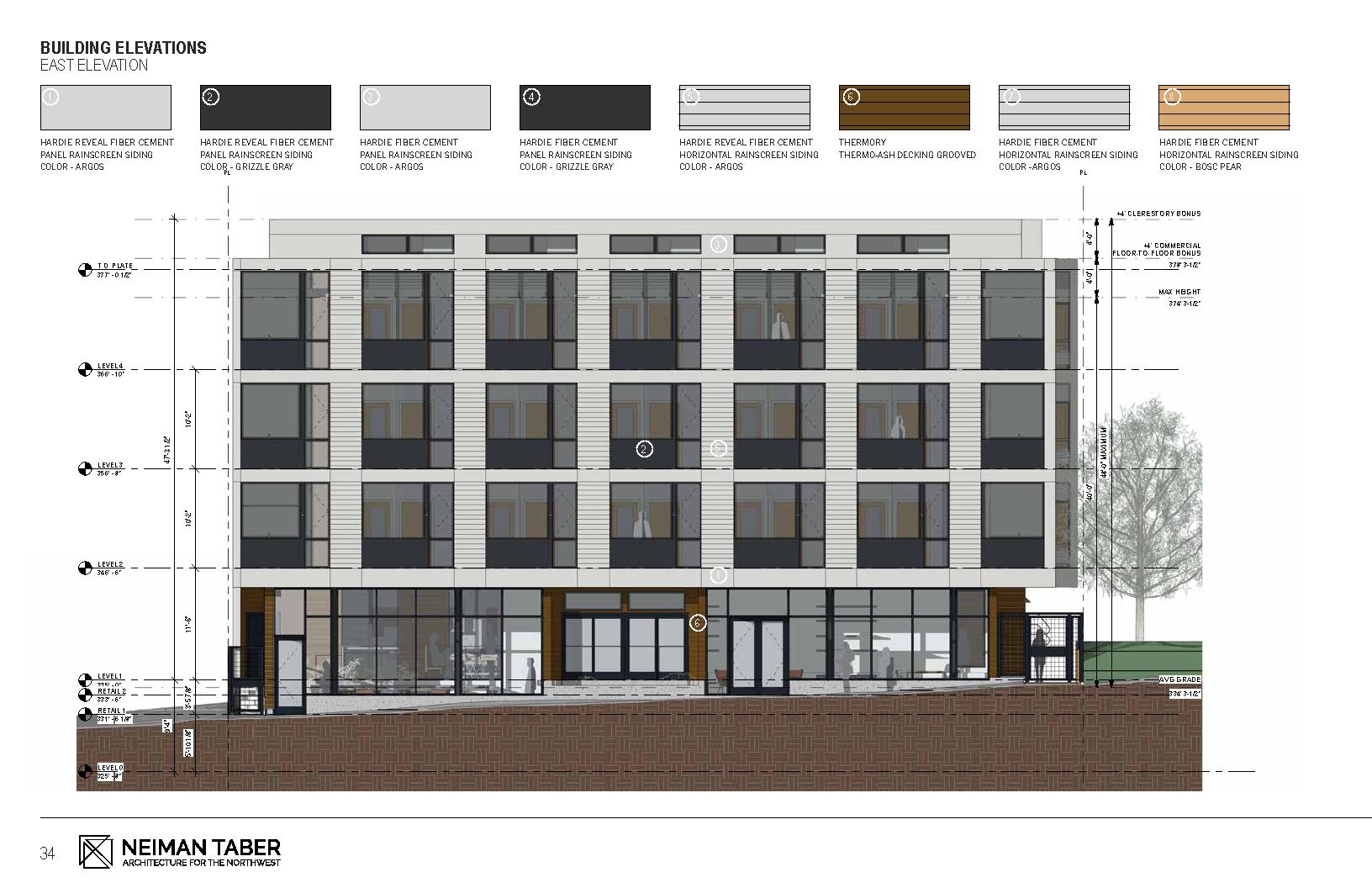 A drawing of a building with a lot of windows