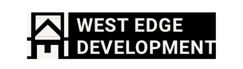 A black and white logo for west edge development