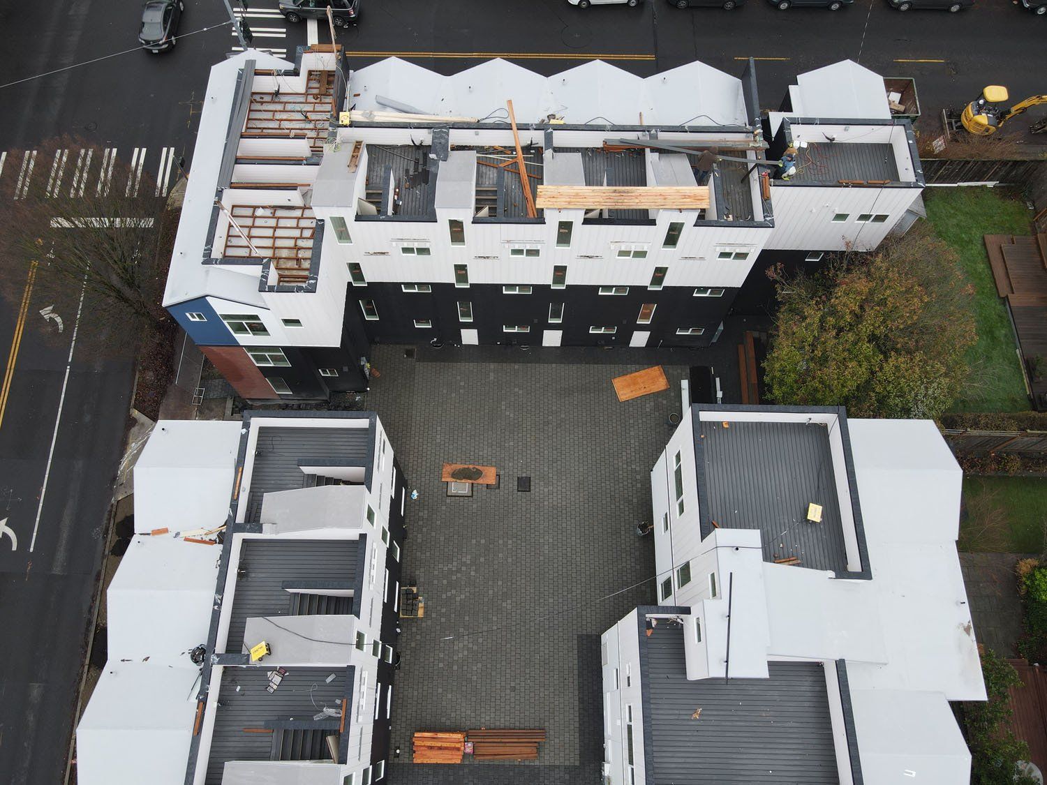 An aerial view of a building under construction