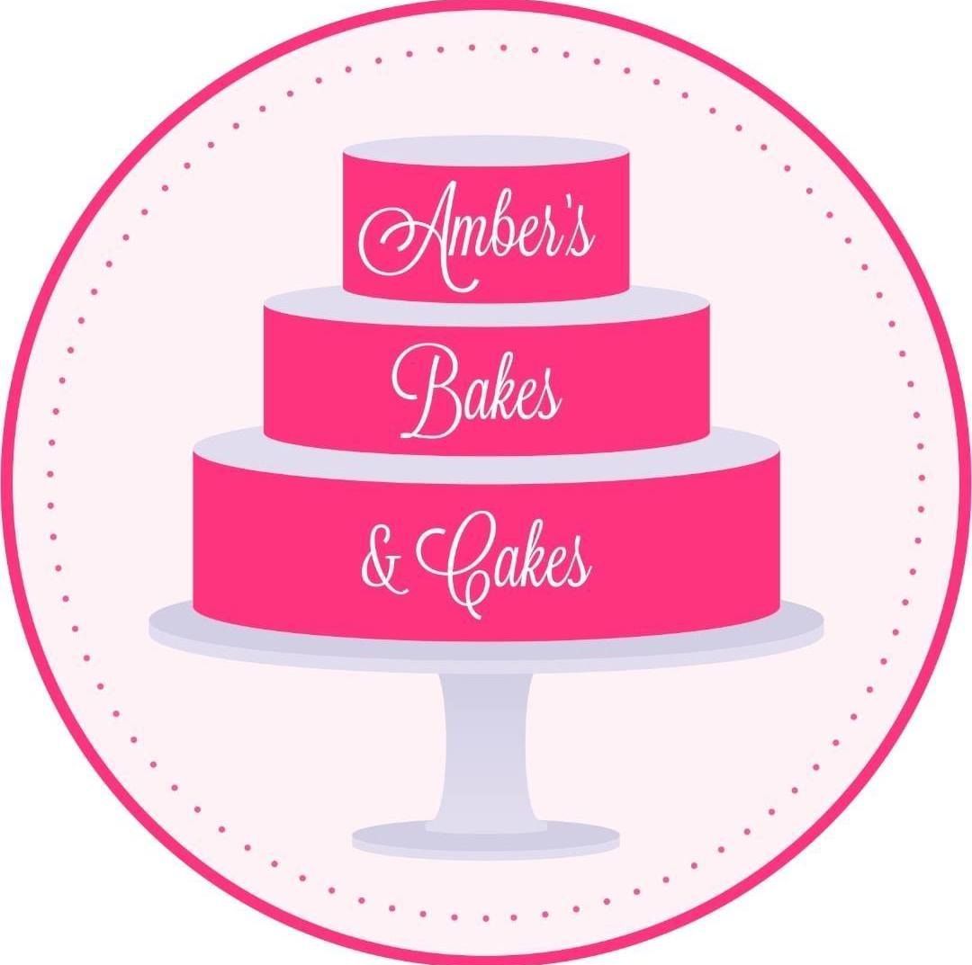 Amber 's bakes and cakes logo with a pink cake