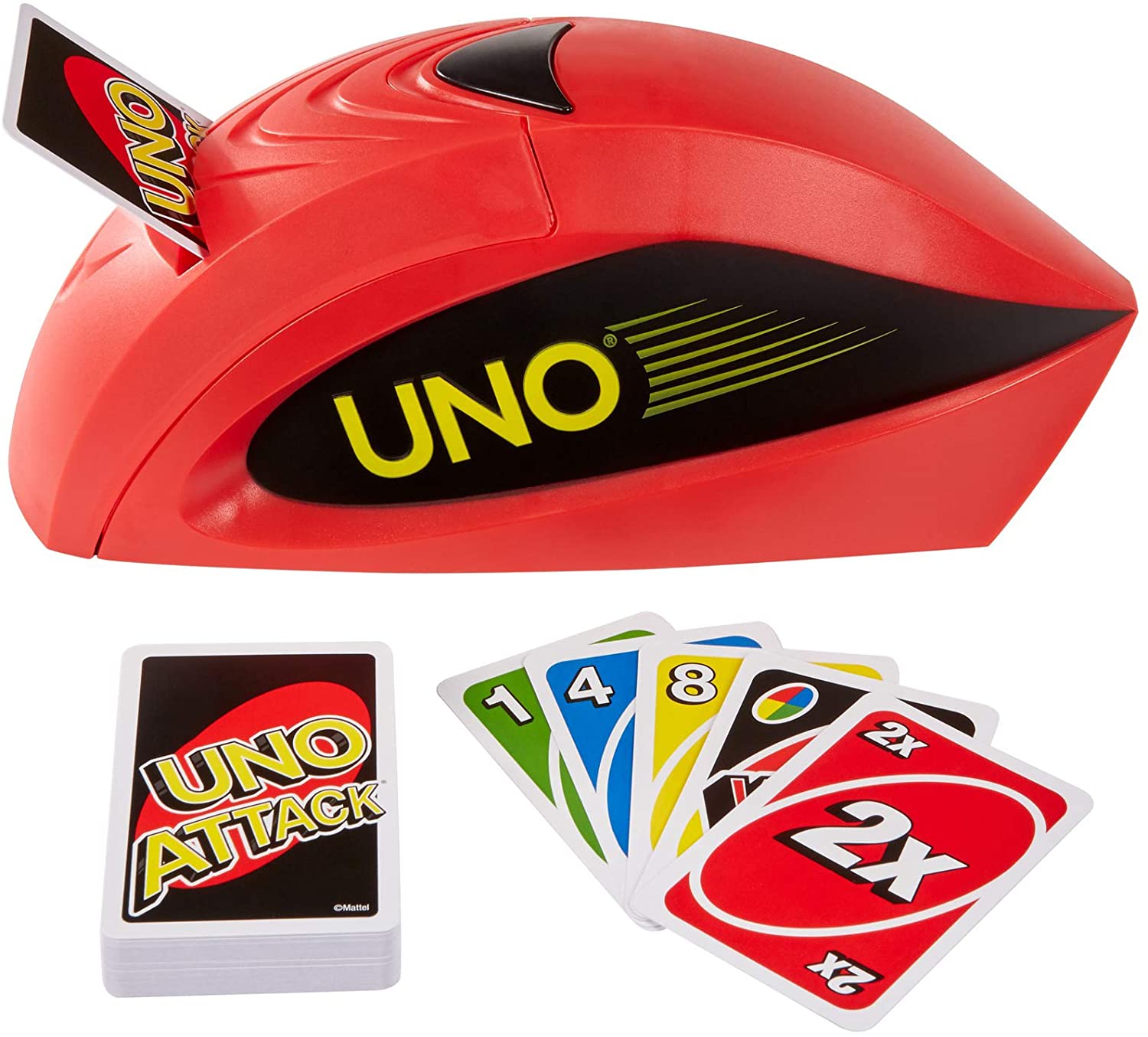 a red uno machine with uno cards