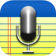 Drawing of the Audio Note App with a yellow legal pad with a microphone in the middle