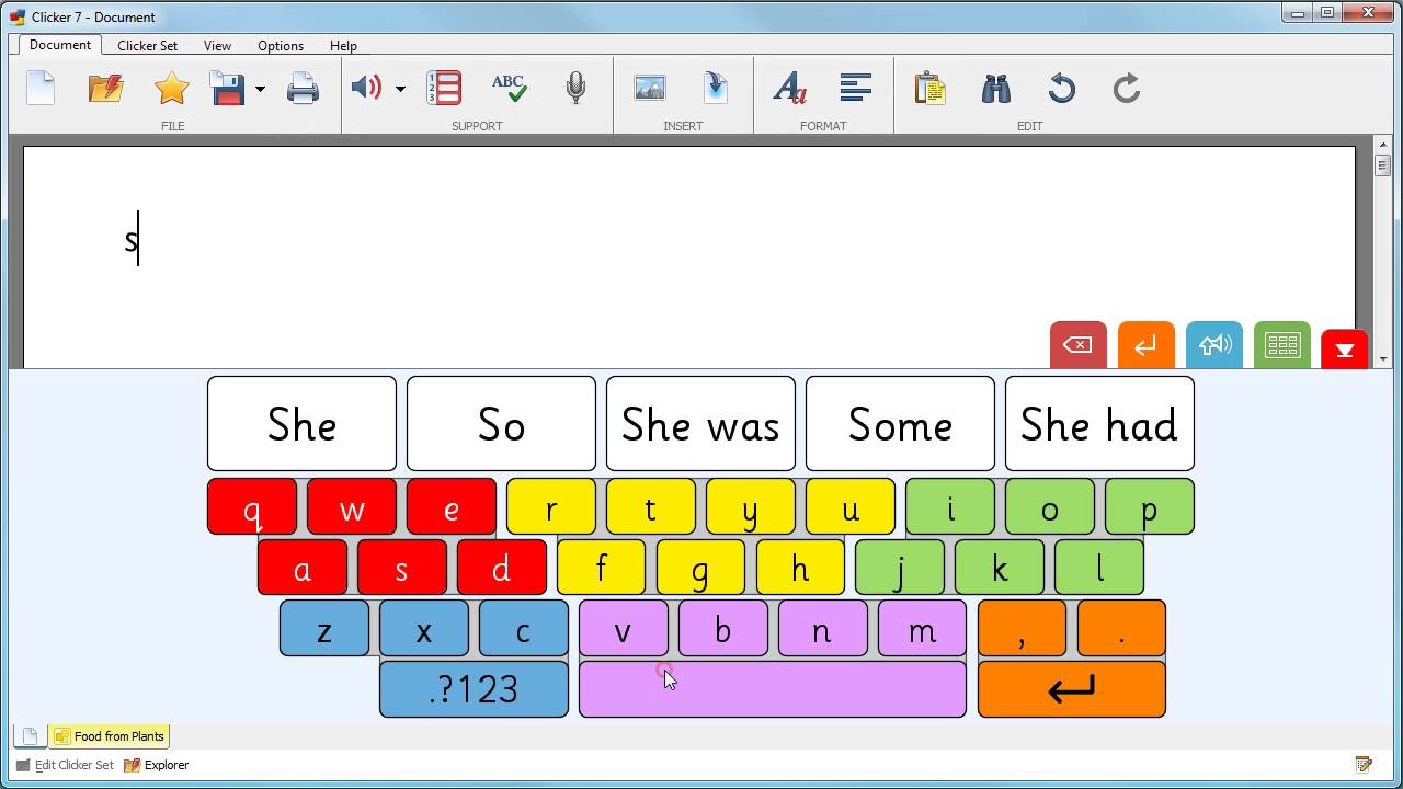 Screenshot of the Read & Write keyboard on an iPad with the word prediction feature highlighted in purple