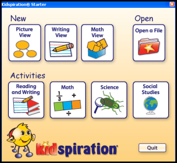 Screenshot of the menu of graphic organizer options in the Kidspiration app