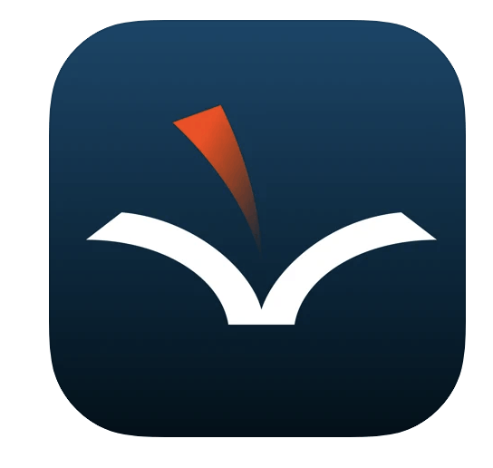 Icon for VoiceDream reader app with an open book on a blue background