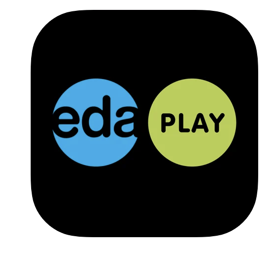 EDA Play App Icon: Two circles on a black background. One circle is blue and contains the letters EDA. The other circle is Green and contains the word 'play'.