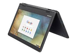 Picture of a touchscreen chromebook set up like a tent