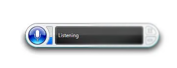 Photo of speech recognition software with microphone on the left and the word 