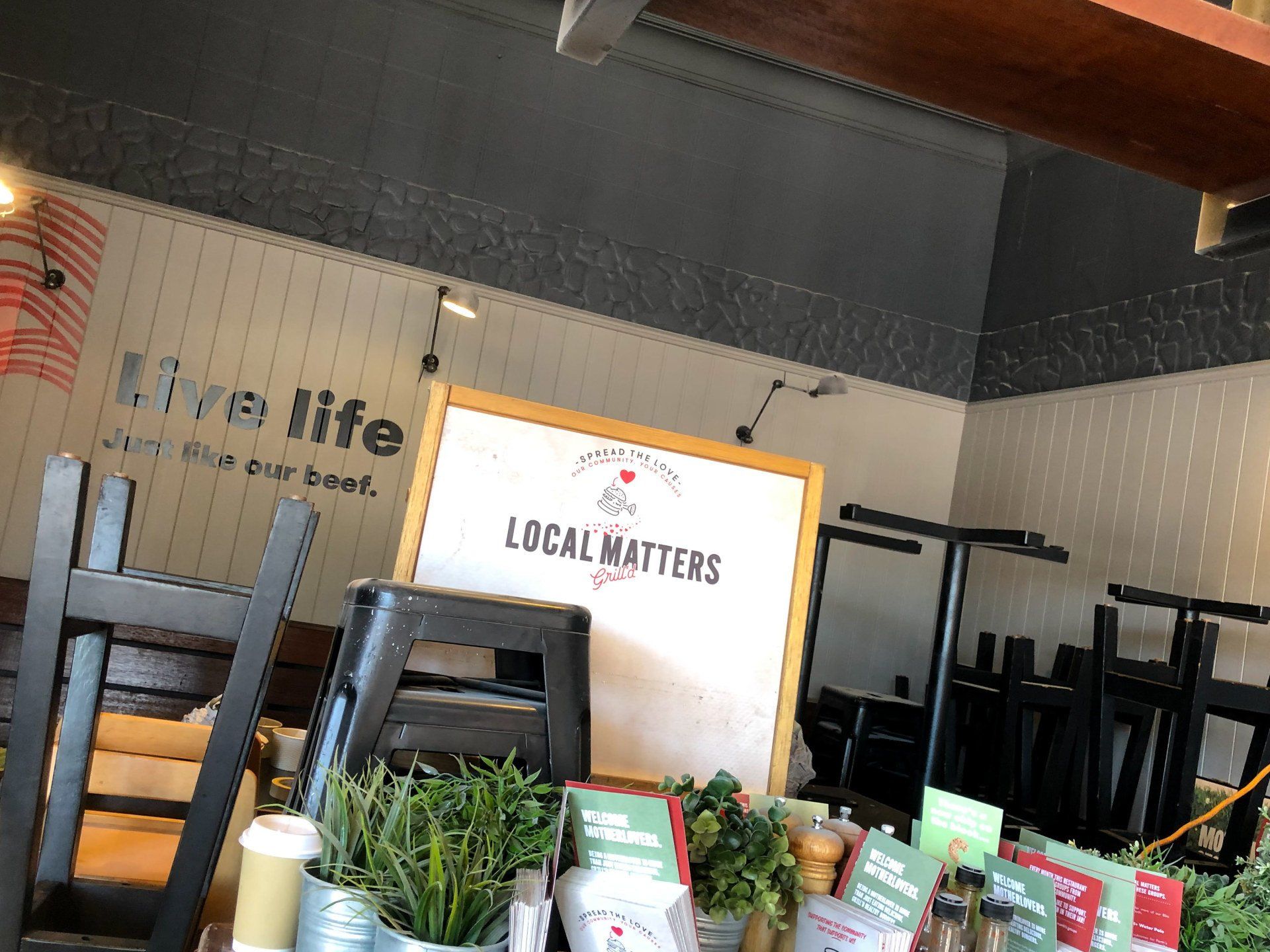 white and grey painted walls of inner city cafe painted by ABC Paint & Deco painter