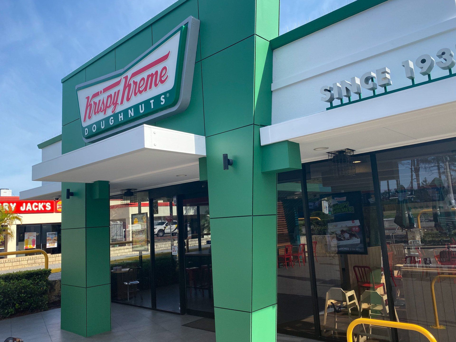 green and white render of the outside of krispy kremes painted by ABC Paint & Deco