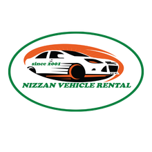 a logo for nizzan vehicle rental shows a car